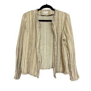 Vintage Linen Blend Womens Jacket Size 18 Neutral Padded Shoulder Textured